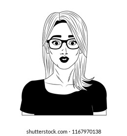 Woman profile pop art cartoon in black and white