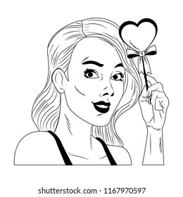 Woman profile pop art cartoon in black and white