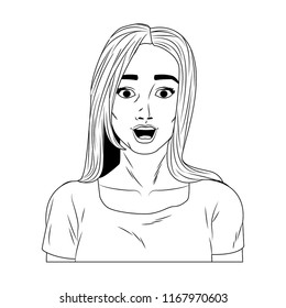 Woman profile pop art cartoon in black and white