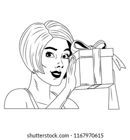 Woman profile pop art cartoon in black and white