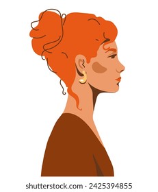 Woman profile with red hair, female face vector illustration. People design in simple modern flat cartoon style isolated on white background