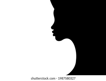 Woman profile silhouette on the white background. Blank for your text, logo template African American women face profile. Beauty black icon. Vector illustration isolated