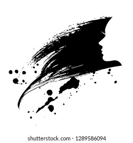 Woman profile silhouette with paint splash hair. Vector salon, spa and fashion logo.