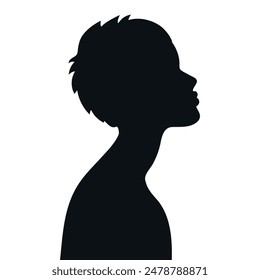 Woman profile silhouette. Silhouette of a young female with short hair. Side view. Vector illustration