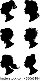 Woman Profile Silhouettes Set - Vector Illustration 
