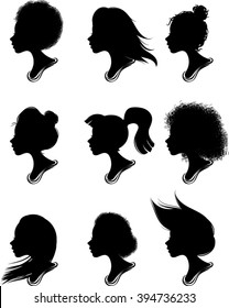 Woman Profile Silhouettes - Vector - Illustration 