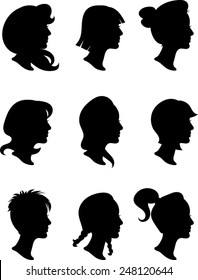 Woman Profile Silhouettes - Vector Image