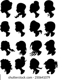 Woman Profile Silhouettes - Vector Image