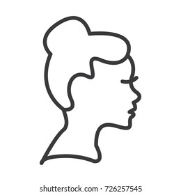 Woman Profile Vector Line Icon, Sign, Illustration On Background, Editable Strokes