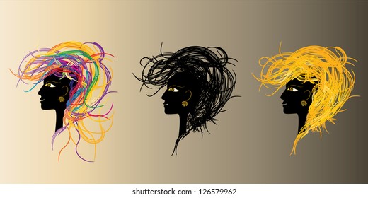 woman profiles of various hair styles