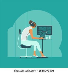 Woman programmer or  female program development concept vector illustration