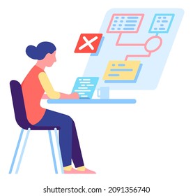 Woman programmer fixing bug. Girl working with code