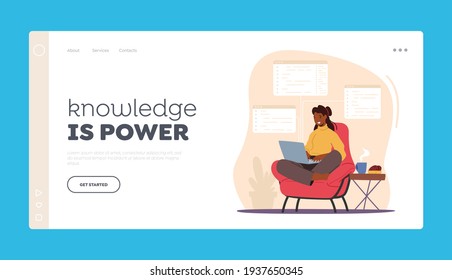 Woman Programmer Make Site or Web Interface Project Landing Page Template. Female Character Website Developer Programming Sit in Armchair with Coffee. Software Development. Cartoon Vector Illustration