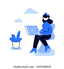 Programadora sentada trabajando en un vector portátil
