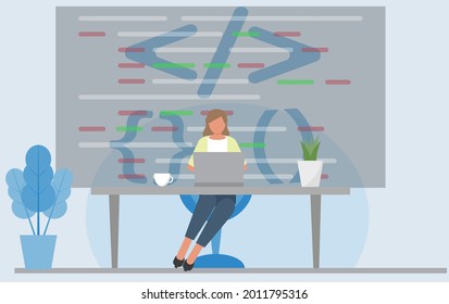 a woman is programming in office
