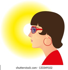 the woman protected dark glasses of an eye to save them from a  bright sunlight