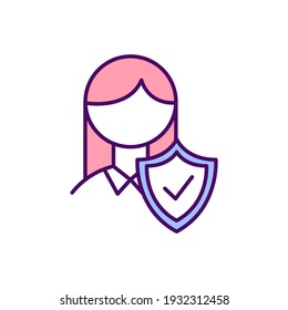 Icono de color RGB de protección y empoderamiento de la mujer. Lucha contra la violencia contra las mujeres y las niñas. Políticas de protección social. Promover el sentido de autoestima femenino. Ilustración vectorial aislada