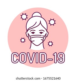 Woman in a protective mask color line icon. Wuhan Novel coronavirus 2019-nCoV. Dangerous chinese virus. Pictogram for web page, mobile app, promo. UI UX GUI design element.