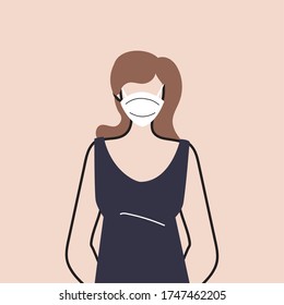 woman in protective medical face mask, woman wearing protection from coronavirus vector illustration design