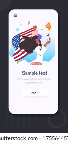 woman protester with american flag using smartphone campaign against racial discrimination black lives matter concept social problems of racism portrait smartphone screen vector illustration
