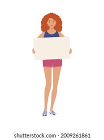 woman protesting with banner character