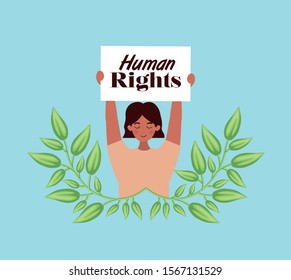 Woman protesting design, Human rights peace freedom international help social law and equality theme Vector illustration
