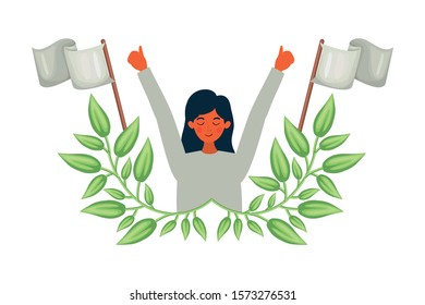 Woman protesting design, Human rights peace freedom international help social law and equality theme Vector illustration