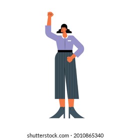 woman protesting with hand up character