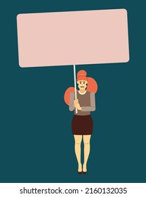 Woman Protests with a large Banner for Freedom, for Equality, for Truth. Girl participate in a Revolution, Political protest or Rally, Meeting. Flat Cartoon Vector Illustration.