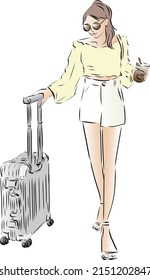 Woman pulling a carry case