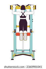 Carácter vector de color de línea plana de la maquina de relleno. Esquema editable persona de cuerpo completo en blanco. Construyendo una fuerte ilustración de spot de dibujos animados simples de cuerpo superior para diseño gráfico web