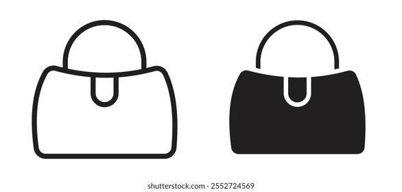 Conjunto de iconos de Vector de monedero de mujer con estilo relleno y delineado negro.