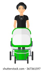 Woman pushing pram.