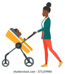 Woman Pushing Pram.