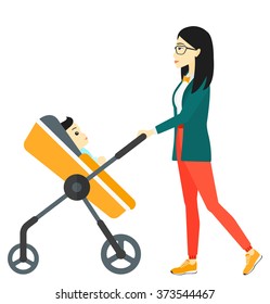 Woman Pushing Pram.