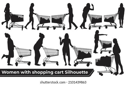 woman pushing shopping cart silhouette