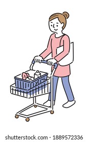 A woman pushing a shopping cart while shopping.