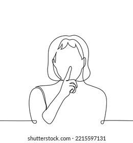 woman put her finger to her lips - one line drawing vector. concept silence, call for silence