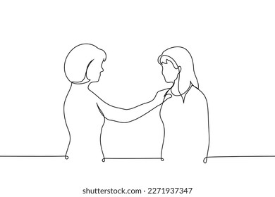 woman put her hand the shoulder another woman friend  sister lover    one line drawing vector  concept women support women