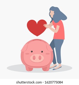 woman putting heart Piggy bank concept