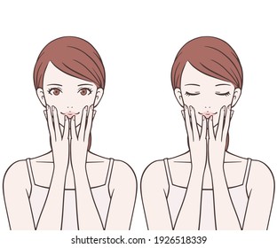 Woman putting her hand on her cheek 