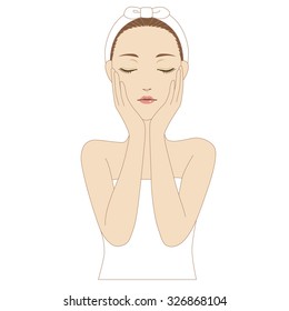 A woman putting her hands on the cheek and closing eyes