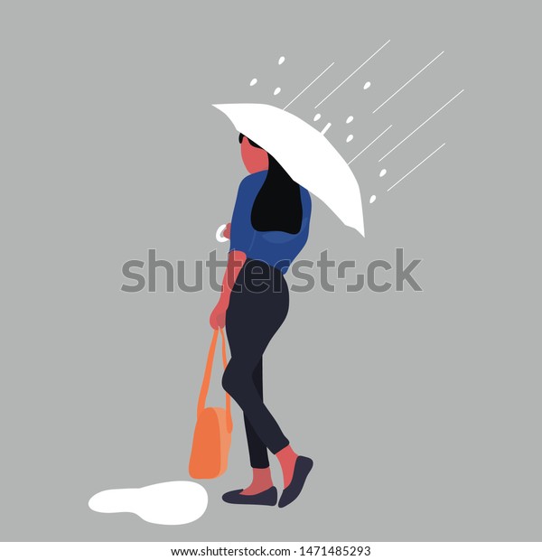 Woman Putting Umbrella On Rainy Day Stock Vector (Royalty Free) 1471485293