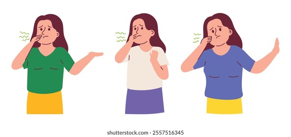 Woman Puzzled about the Bad Smell and Pinches her Nose