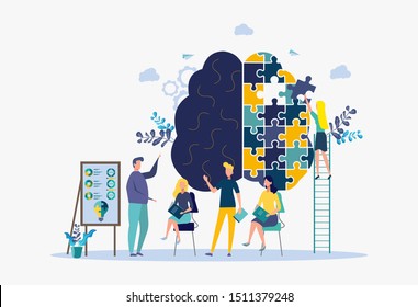 A woman puzzles a human brain. Psychology and psychotherapy session, mental healing and well-being, psychotherapist counseling mental illness and difficulties.