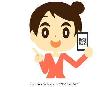 A woman with QR code settlement