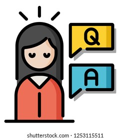 Woman with question and answer in chat bubble vector illustration in line color design