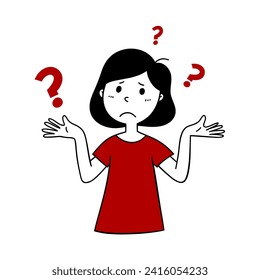 a woman with a question mark on her face