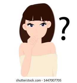 Woman with question mark. Vector illustration.