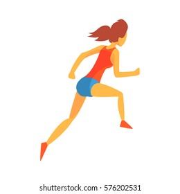 Woman Racing With Hurdles, Female Sportsman Running The Track In Red Top And Blue Short In Racing Competition Illustration